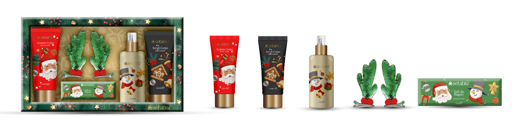 set regalo 4 pezzi + clip capelli natale